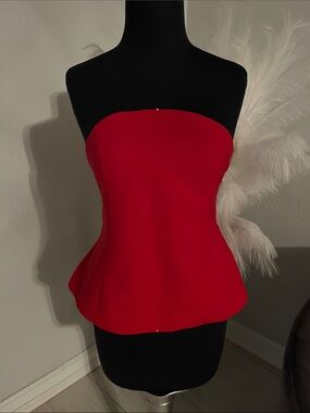 Zara Red Strapless Peplum Top